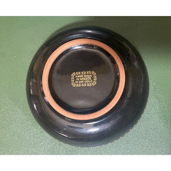 Ceramic Round Ashtray Handmade In Greece Black With 24k Gold Trim - Picture 5 of 5